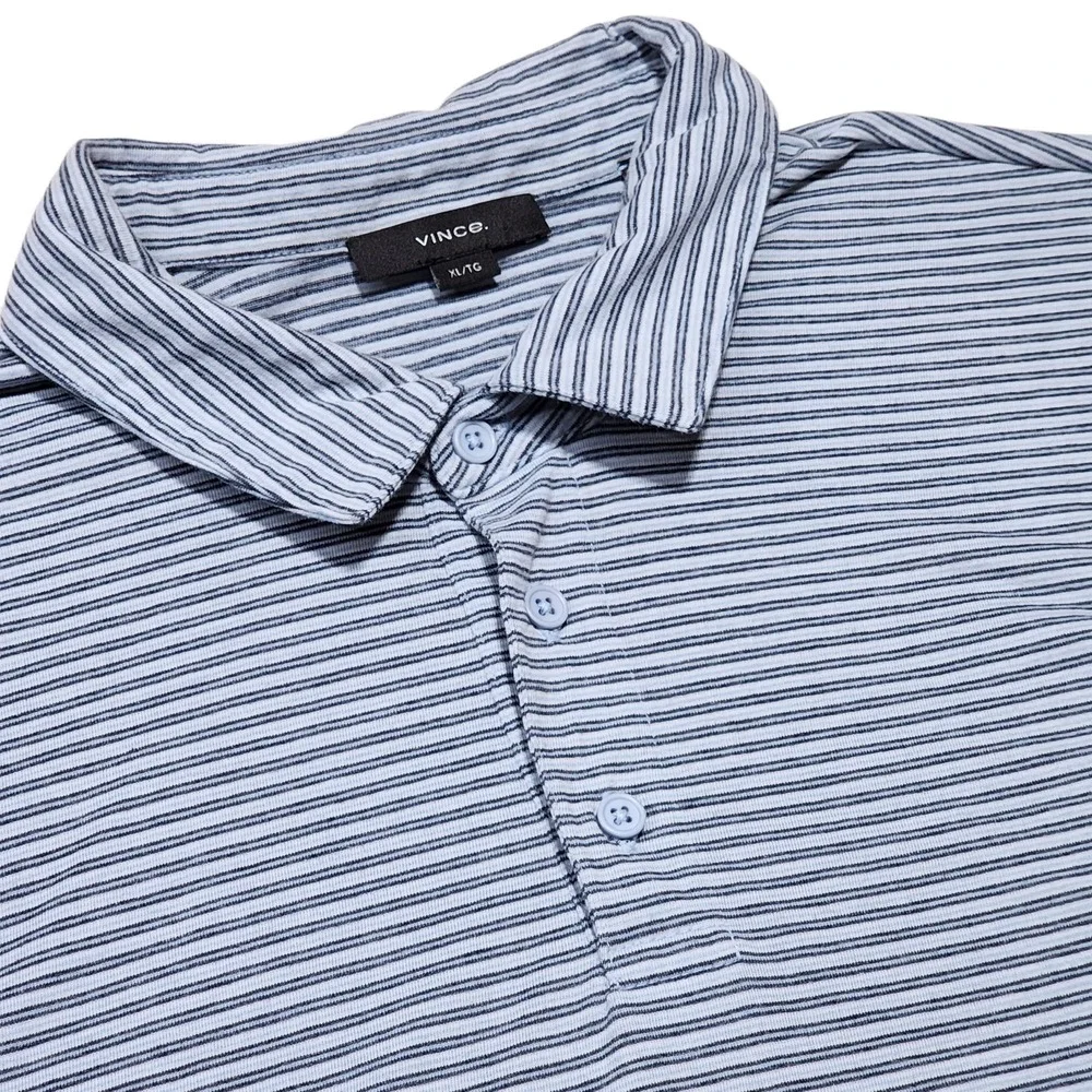 Vince Striped Polo Shirt‎ Casual Short Sleeve Top Blue XL